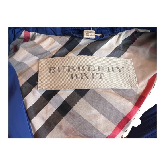 Burberry Brit Royal Blue Trench Coat Zip-In Hood Belted Women’s Size 8 - Picture 4 of 16